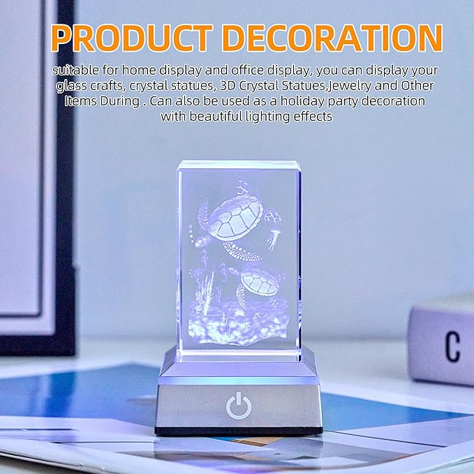 EUSTUMA LED Light Base Non-Slip Square Display Stand In A Variety of Colors,Suitable for Glass Crystal Spherical Artwork (Silver Flat Top Surface)