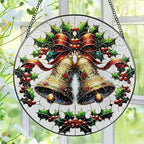 Stained Glass Window Hanging, Pauyadu Sun Catchers Indoor Window, Bells Christmas Suncatcher, Christmas Home Decor, Festive Gifts for Friends, Neighbor - 8 Inch