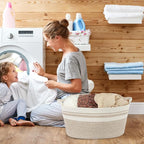 Large Rectangle Blankets Basket Living Room 22"x17"x12" Woven Cotton Rope Storage Baskets for Nursery Toy Baskets for Kids Wicker Laundry Basket Bin for Clothes Towels white brown