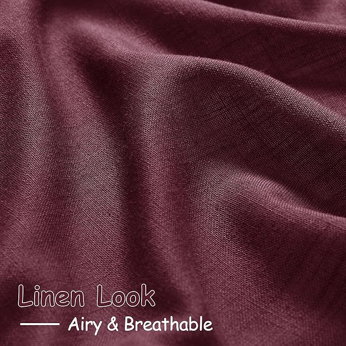 Nanspring Burgundy Curtains 72 Inch Length for Living Room Semi Sheer Light Filtering Door Drapes 2 Panels Set for Kids Bedroom Light Filtering Back Tab Rod Pocket Modern Farmhouse Decor 52x72