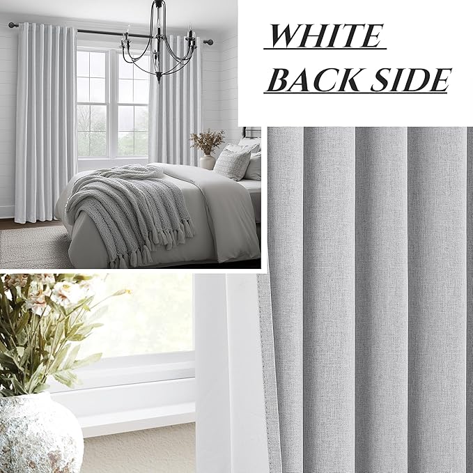 Light Grey Blackout Curtains 108 Inch Length 2 Panels Set for Bedroom, Modern Faux Linen Room Darkening Pleated Gray Burg with Rod Pocket Back Tab Insulated Curtain for Office Sunroom (50"Wx108"Lx2 )