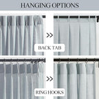 Vision Home Blue Fog Pinch Pleated Semi Sheer Curtains Textured Linen Blended Light Filtering Window Curtains 112 inch for Living Room Bedroom Patio Pinch Pleat Drapes with Hooks 1 Panel 60" Wx112 L