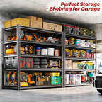 48"W Garage Shelving, 3050LBS Storage Shelves heavy duty, 5 Tier Metal Shelving Unit Adjustable Garage Shelves Heavy Duty Shelving for Warehouse,Commercial, Kitchen, 48" W × 24" D × 72" H, Black，2PCS