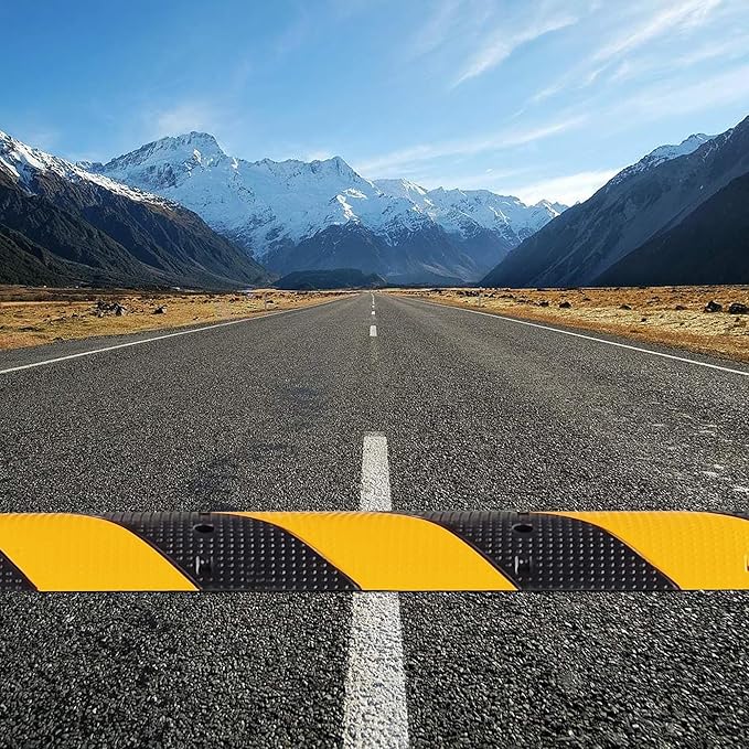 2 Pack 3.3 ft Speed Bumps - Heavy-Duty Rubber Construction, Dual Channel Floor Cord Cover, High Visibility Design, Non-Slip Surface, Easy Installation and Modular Design