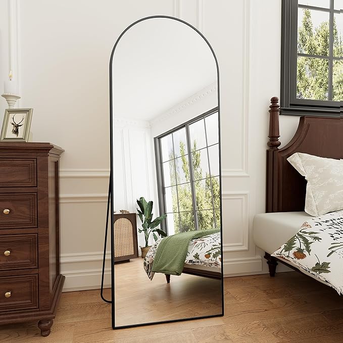 64"x21"Floor Mirror Arched Full Length Mirros, Mirror Floor Length Standing Hanging or Leaning & Large Full Body & Wall Mirror for Bedroom, Living Room, Aluminum Frame, Black