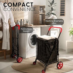 SereneLife Small Compact Folding Shopping Cart with Removable Waterproof Liner – 360° Swivel Wheels, Rust‑Proof Steel Frame, 70 lb Capacity – Portable Grocery, Laundry & Travel Cart (Red)