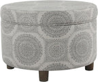 Homepop Home Decor | Upholstered Round Storage Ottoman | Ottoman with Storage for Living Room & Bedroom (Grey Medallion) 24.0 In. X 24.0 In. X 17.0 In.