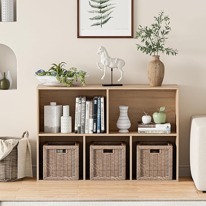 Wooden Cube Storage Organizer with Closed Back Panel, 11in Cube Shelf Opening, Bookshelf, Display Shelf,Closet Cabinet for Home and Office (White Oak, 5-Cube 35.98L*9.45W*24.09H)