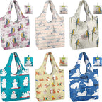 BeeGreen Reusable Grocery Bags 6 Pack, Heavy Duty Totes for Women, Foldable Grocery Bag Large Shopping Totes with Handles for Work, Travel, Gift, Store, Polyester Washable Reusable Tote Bag