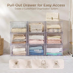 Vtopmart 3 Pack 18QT Clear Stackable Storage Drawers,Easily Assemble Closet Organizers,Plastic Storage Bins for Bathroom,Cabinet,Kitchen Pantry,Under Sink Organization(Medium)