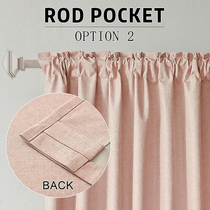 DUALIFE Faux Linen Blackout Baby Pink Curtains 80 Inch Long,Farmhouse Back Tab Rod Pocket Curtains Room Darkening Thermal Insulated Drapes for Bedroom Living Room,W50 x L80,2 Panels