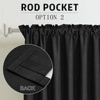 DUALIFE Full Blackout Black Curtains 63 Inch Long Linen Textured Curtains Thermal Insulated Heat Blocking Noise Reducing Vintage Drapes for Nursery Bedroom Rod Pocket&Back Tab 2 Panels 50W x 63L