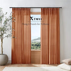 XTMYI Burnt Orange Curtans 63 Inch Length for Bedroom,Sheer Linen Light Filtering Fall Autumn Farmhouse Drapes for Living Room Decor