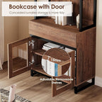 WAMPAT 3 PCS Modern 72" Tall Bookcase with 3 Drawers and Open Book Shelf, Library Book Shelf with Storage Cabinet and Glass Doors, Wood Freestanding Bookshelves for Home Office, Living Room, Brown