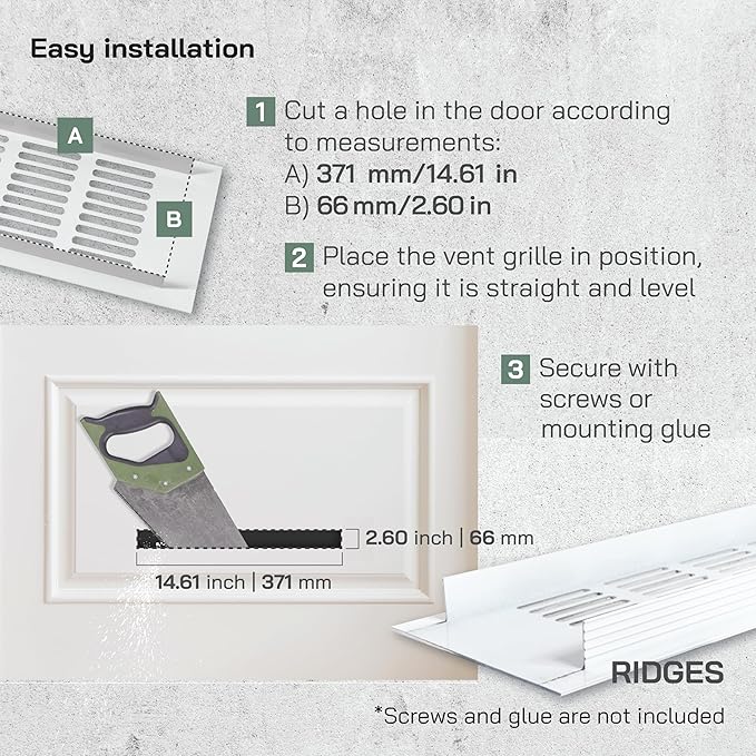 Vent Systems 15.75 x 3.15 Inch (Outer Size) - Pack of 2 - Rectangular Door Vent - White Aluminum Vent Cover, Toe Kick Vent Cover - HVAC for Home, Cabinet Vent - Intake/Exhaust Door Return Air Vent