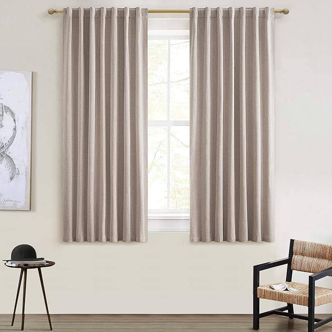 Black Out Linen Boho Curtains 72 Inch Long, Living/Bedroom Curtains 72 Inches Length 2 Panels Set Drapes for Window Energy Saving Noise Reducing Nursery (50" W x 72" L) Back Tab,Hook Belt