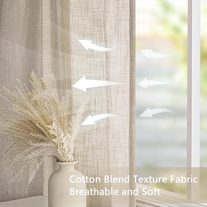 MYSKY HOME Pinch Pleated Curtains for Living Room Windows, Semi Sheer Curtains 90 Inch Length for Bedroom Boho Linen Look Textured Fabric Soft Touch Light Filtering, 40" x 90", Taupe, 2 Panels