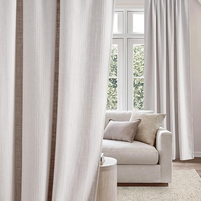 NICETOWN Boho Linen Curtains Jacquard Waffle Weave Pattern, Thick Window Treatments Privacy with Light Filtering Drapes for Living Room, W52 x L90, 2 Panels