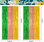 12 Pack Hawaiian Party Decorations, 3.28 FT x 7.05 FT Luau Party Decorations, Green Brown Yellow Luau Backdrop Fringe Curtains Foil Streamer, Metallic Summer Decor Luau Party Supplies