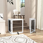 Freestanding Pet Gate for Dogs, Foldable Wooden Dog Gate for House, Indoor Pet Barrier for Stairs, Doorways, Support Feet Included, 24" Height 2 Panels, White