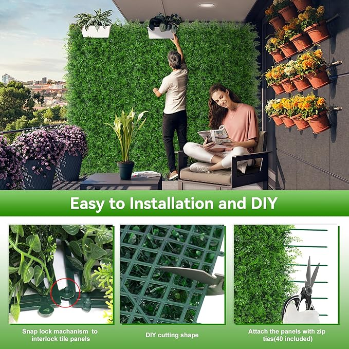20"x20" 12pcs Grass Wall Panels, Artificial Fern Grass Backdrop with UV Protection, Fake Greenery Plant Boxwood Panels, Green Wall Decor for Outdoor Indoor Patio Garden Backyard