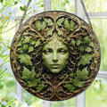Green Man Stained Glass Suncatcher, Stained Glass Window Hanging, 8 Inch Window Decor Hanging, Gift for Garden Lovers, Mothers Day Birthday Gifts for Mom Grandma Women Sister Wife Lady Lover