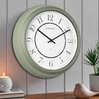CLXEAST 14" LED Illuminated in/Outdoor Atomic Analog Wall Clock with Night Light,Coastal Beach Nautical Wall Clocks for Living Room Decor, Olive Sage Green Decor
