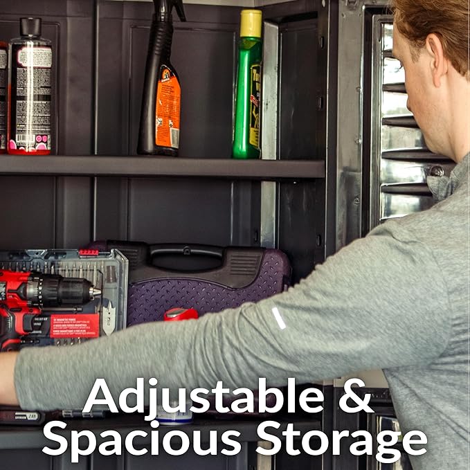 Sunnydaze Plastic Garage Storage Cabinet with 2 Adjustable Shelves - 57" H - Garage, Office, Home, Laundry Room - Charcoal