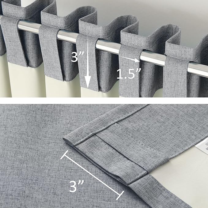 DUALIFE Blackout 96 Inches Long Grey Curtains 2 Panel Set, Farmhouse Curtains for Living Room Darkening Thermal/Noise Reduction Textured Flax Linen Drape 8ft Rod Pocket&Back Tab 72W x 96L