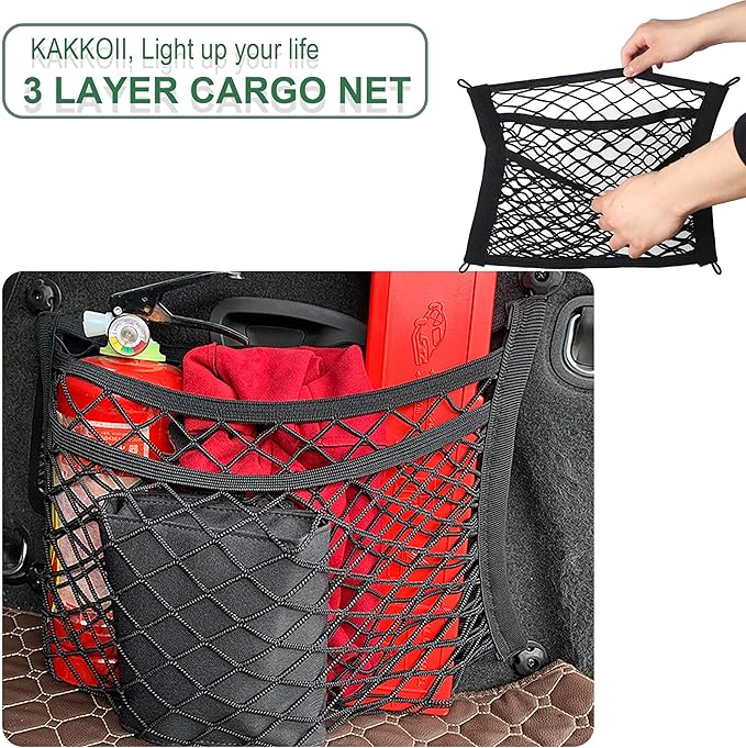 3 Layer Small Cargo Net,Cargo Storage Pocket Net, Mesh Elastic Pouch Organizer with Mounting Screws Hooks for Car,Rv, Trunk,Boats,SUV, Truck (2 Pack,11.8 x 9.8Inch,30 x25cm)