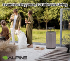 Alpine 32 Gallon Commercial Outdoor Trash Can - Heavy Duty Garbage Can Outdoor, Industrial Trash Can with Plastic Panels for Patio, Parks, Trails & Resorts (Rain Bonnet Lid - Grey)