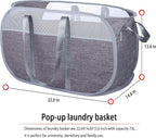 Pop Up Laundry Hamper，with Durable Handles collapsible laundry basket，Easy to Open and Fold for college Dorm,kids room，travel (Gray)…
