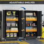 Metal Rolling Storage Cabinet-74.6” Tall Steel File Cabinets with Wheels Lockable Doors and Adjustable Shelves-Black Steel Storage Cabinet for Home, School, Office, Garage