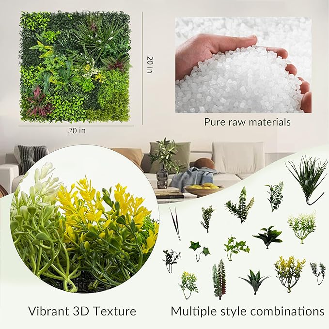Artificial Grass Wall Boxwood Plant Panel: 20"x20"(8P) UV Resistant Green Leaves Faux for Interior Wall Backdrop,Garden and Indoor Outdoor Wall&Fence Covering Privacy，Party Wall Fence Decor