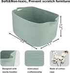 Large Rectangle Blankets Basket Living Room 22"x17"x12" Woven Cotton Rope Storage Baskets for Nursery Toy Baskets for Kids and Dogs Wicker Laundry Basket Bin for Clothes Towels green