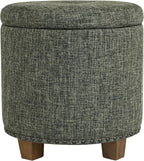 Homepop Home Decor | Upholstered Round Storage Ottoman with Nailheads| Ottoman with Storage for Living Room & Bedroom, Green Clover Fabric
