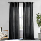 XTMYI Black Curtains 96 Inches Long for Bedroom 2 Panels Linen Sheer Lace Farmhouse Boho Gothic Curtain Drapes for Living Room Home Decor