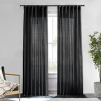 XTMYI Black Sheer Curtains 84 Inches Long for Bedroom Linen Back Tab Pleated No Grommets Semi Privacy Light Filtering Boho Window Drapes for Living Room,84 Length 2 Panels Set