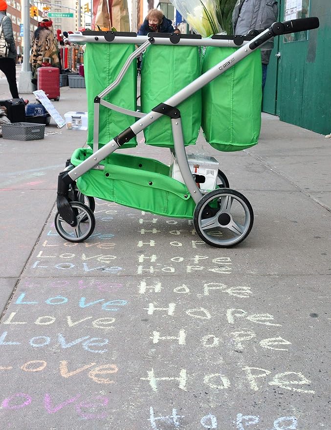 GreenCart Lightweight Cart with Reusable and Foldable 3 Bags Easy for Shopping and Carrying Groceries in Store (Black Frame + 3 Green Baskets)