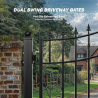 ZUMI Dual Swing Driveway Gates, 18x6 ft. Outdoor Steel Swing Gates for Driveway, Heavy-Duty Driveway Fence Gates for Home Security, Weatherproof Iron Security Gate Kit for Outdoor, Greerwich Style