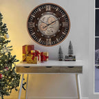 CLXEAST 24 Inch Large Moving Gear Wall Clock for Farmhouse Living Room Decor,Vintage Industrial Bronze Gold Metal Wall Clock for Home Office,House Warming Gifts New Home