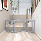 Freestanding Pet Gate for Dogs, Foldable Wooden Dog Gate for House, Indoor Dog Gate for Doorways, Stairs, Gates for Dogs Indoor, Support Feet Included, 24" Height 3 Panels, Grey