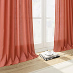 Coral Semi Sheer Linen Blend Curtains 108 Inches Long 2 Panels Set Back Tab Loop Pocket Light Filtering Boho Large Window Decor Extra Long Drapes for High Ceiling Living Room 52x108