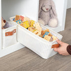 OrganiHaus Narrow Storage Bins 15x06in, Small Closet Bins for Shelves, Bathroom Storage Baskets, Narrow Baskets, Fabric Organizer with Handles, Toilet Paper Organizer - 2 Pack, White w/ Brown Stripes