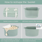 Large Rectangle Blankets Basket Living Room 22"x17"x12" Woven Cotton Rope Storage Baskets for Nursery Toy Baskets for Kids and Dogs Wicker Laundry Basket Bin for Clothes Towels green