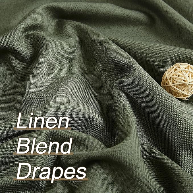 DUALIFE 92 Inch Curtains & Drapes Olive Dark Green 2 Panels,Back Tab Ceiling Viral Pleated Hooks Curtain for Track System,Thermal Boho Curtains for Bedroom Burg Living Room Dining Room,50x92
