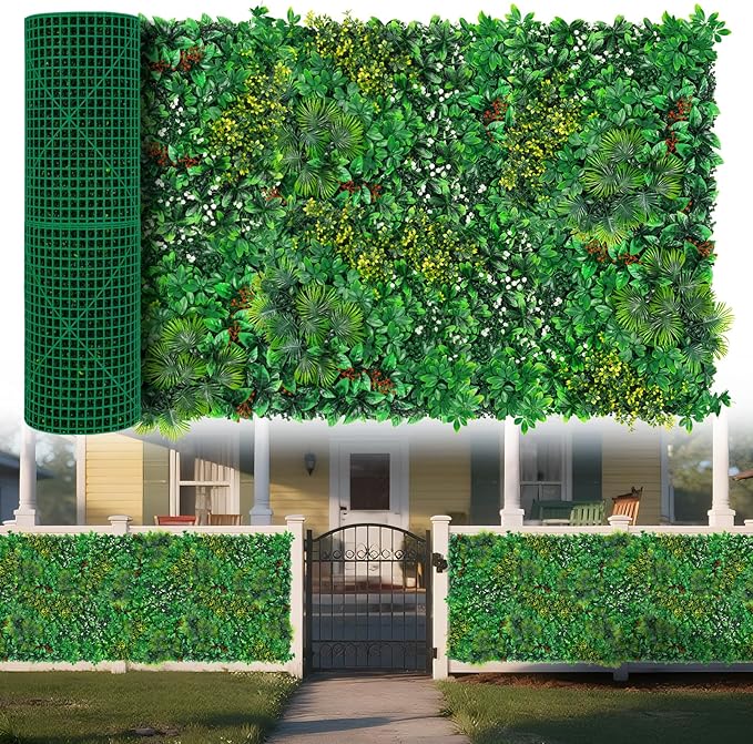 Artificial Grass Wall Panels, 40"x120" (33.33 sqft) Boxwood Wall Roll with Tropical Leaves, Faux Greenery Privacy Fence Screen, Grass Backdrop for Outdoor Indoor Garden Birthday Wedding Decor