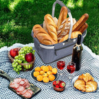 Picnic Basket, SIYUAN Shopping Basket with Handle 22L Collapsible Grocery Basket Portable Folding Basket for Marketing Reuasble, Blue