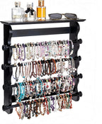 4-Tier Wall-Mounted Wooden Bracelet Holder – Black Jewelry Display with Storage Shelf, Hanging Organizer for Bracelets, Bangles, Watches, Necklaces & Accessories – Space-Saving Jewelry Rack for Home