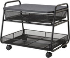 Safco 5208BL Onyx Under-Desk Rolling Machine Stand, Black, 21"W x 16"D x 17.5"H for Printer and Fax Machines With Basket and Drawer Storage. Perfect for Home, Office and Classrooms